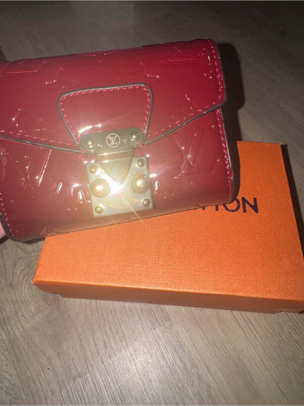 Louis Vuitton Red Vernis Small Patent Leather Clutch with Gold Hardware